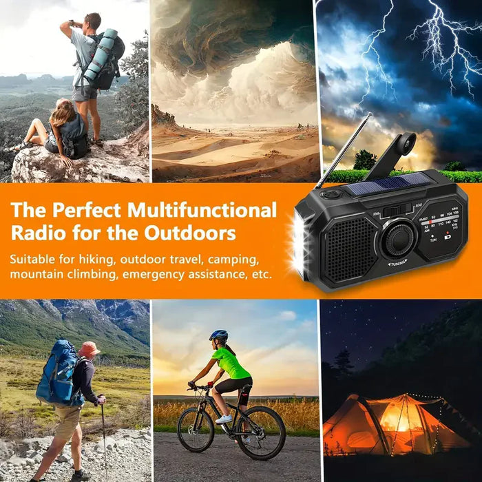 Portable Solar Emergency AM/FM Radio with Hand Crank, USB-C Charger and Torch