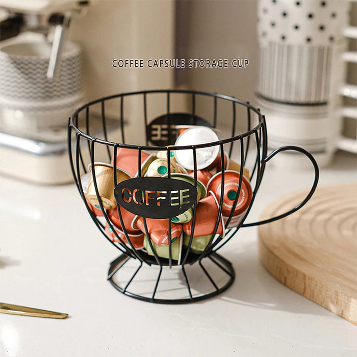 Metal Coffee Capsule Holder – Large Capacity Coffee Cup Pod Organizer (Black or Gold)