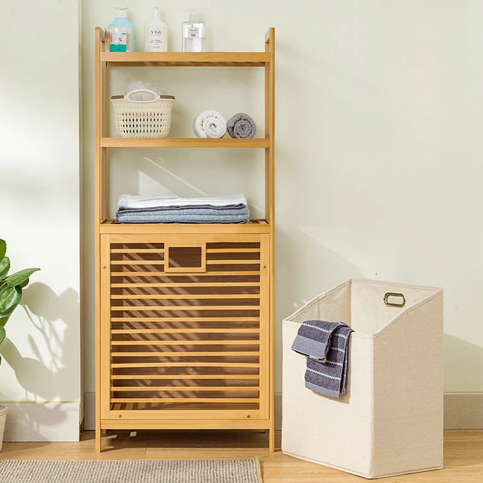 3/4-Tier Bamboo Laundry Hamper & Bathroom Rack with Pull-Out Shelves
