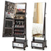 Free-standing Jewellery Cabinet — 3‑Colour LED Lights, Lockable, Full‑Length Mirror, Drawers & Wheels