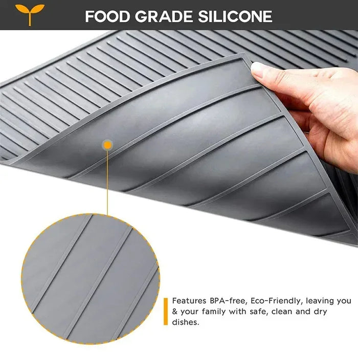 Silicone Kitchen Drain Mat — Non-Slip Heat-Resistant Drying Pad, Rectangle Trivet (Grey, S/M/L)