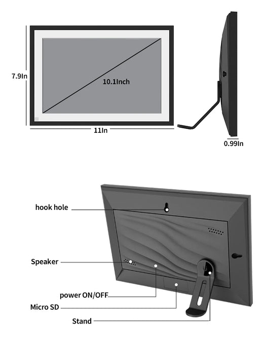 10.1-inch WiFi Digital Photo Frame – 1280×800 IPS Touchscreen, 32GB