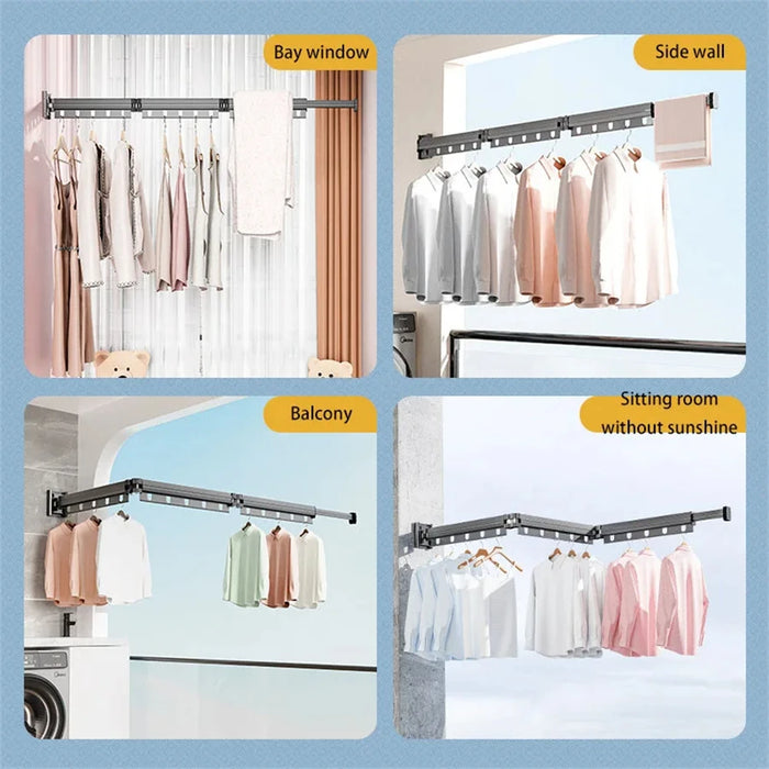 Aluminium Folding Wall-Mounted Drying Rack — Space-Saving Collapsible Clothes Hanger