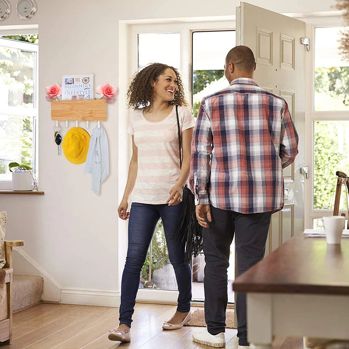 Personalised Engraved Bamboo Key Holder – 5-Hook Wall Rack