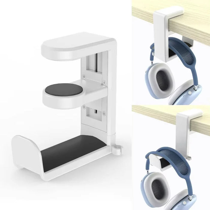 2-in-1 No‑Drill Desktop Cup Holder & Headphone Hook for Computer Desk