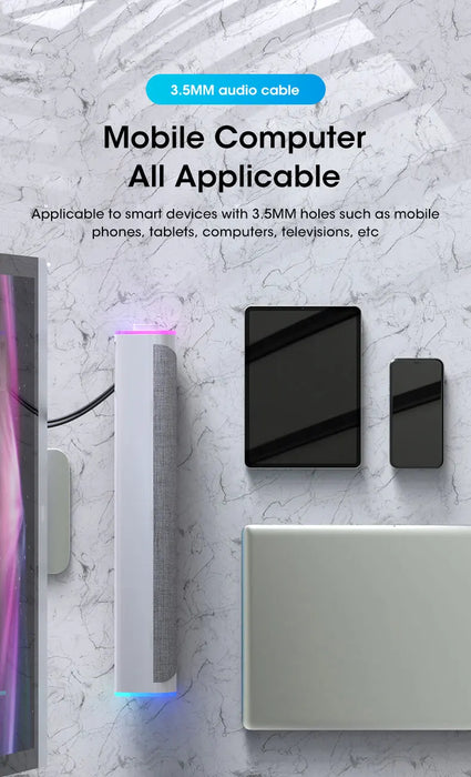 4D Stereo Sound Bar Speaker — Bluetooth 5.0, USB-Powered, AUX
