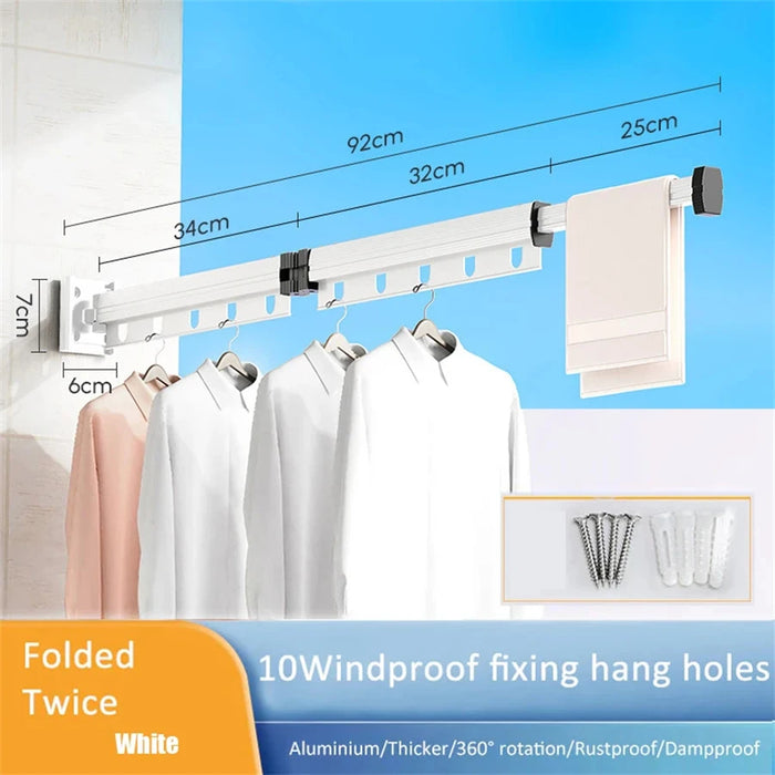 Foldaway Wall-mounted Clothes Dryer — White Aluminium Alloy, Retractable