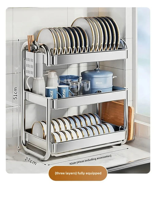 2- or 3-Tier Stainless Steel Dish Rack — Deep Plate & Bowl Drainer