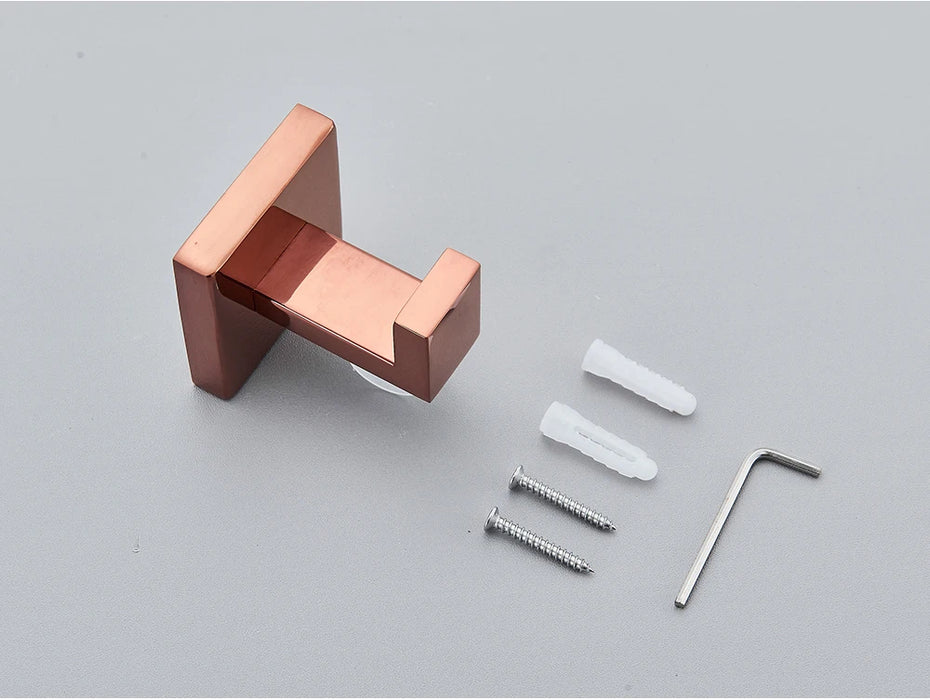 Rose Gold Bathroom Hardware Set — Stainless Steel Towel Rail, Toilet Paper Holder & Hook