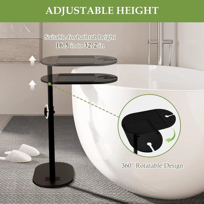 Bamboo Bathtub Side Tray – Height Adjustable Freestanding Bath Caddy