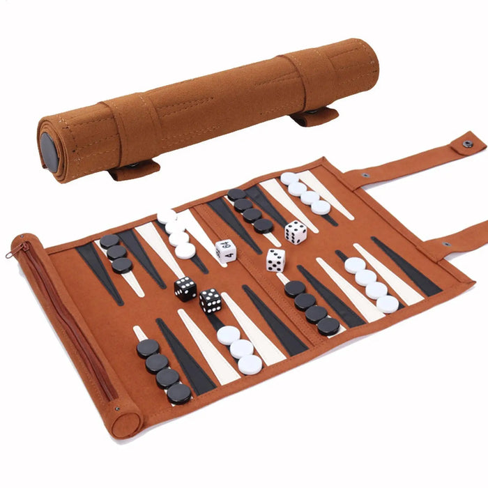 Roll-Up Backgammon Travel Set – Portable Classic Board Game for Family & Friends