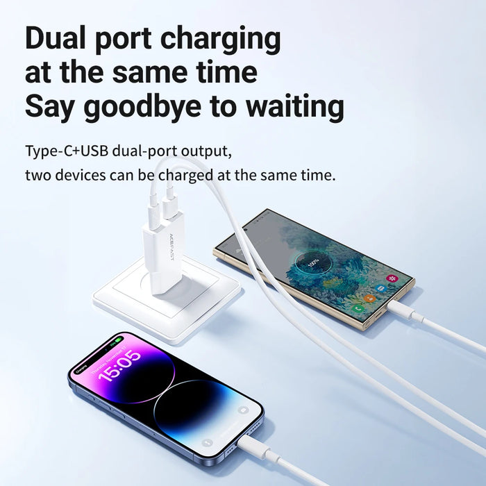 ACEFAST 30W GaN USB-C Fast Charger (EU Plug) – USB-C + USB-A PD/QC Travel Adapter