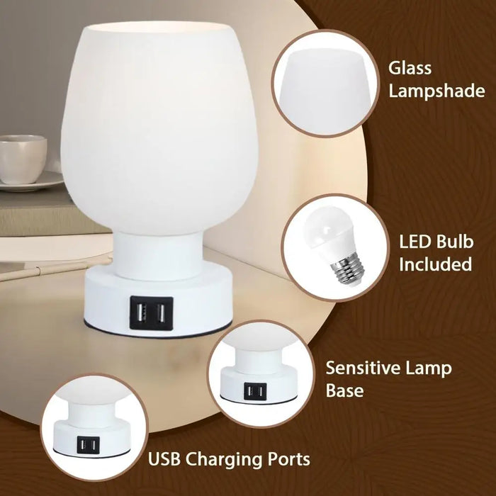 Lampada da scrivania LED moderna con controllo touch - Dimmerabile, senza sfarfallio, paralume in vetro bianco luce notturna - Perfetta per un'illuminazione facile al comodino