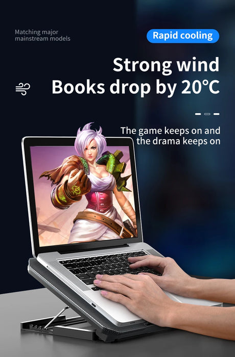 Q100 Laptop Cooling Pad — Twin Fans, LED Screen & Dual USB Ports