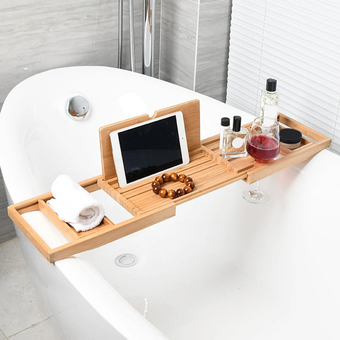Expandable Wooden Bathtub Caddy Tray – Telescopic, Non‑slip Tablet & Soap Holder
