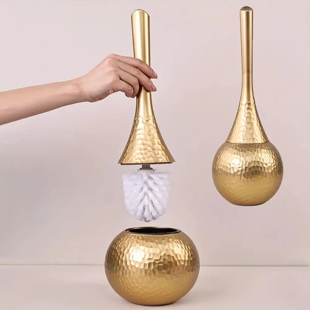 Long‑Handled Toilet Brush with Base Holder — Non‑Scratch Bathroom Brush, Gold or Silver