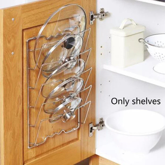 Wall-Mounted Pot Lid Rack — 5-Tier Chrome Pot Lid Holder