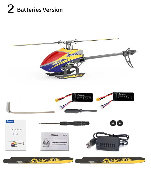 Eachine E150 2.4G 6CH - 6-Axis Gyro 3D6G Dual Brushless Direct Drive Motor Flybarless RC Helicopter - BNF Compatible with FUTABA S-FHSS for Enthusiasts - Shopsta EU