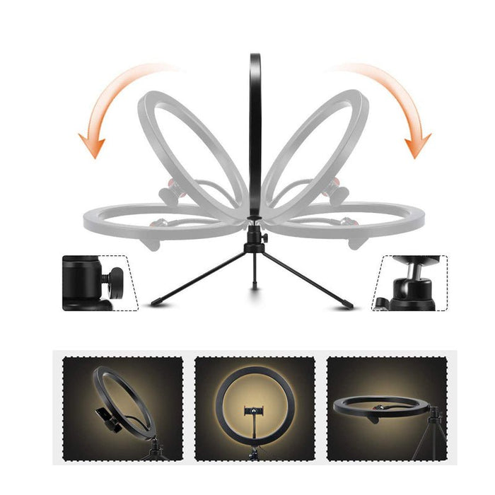 EGL-02 - 10 inch USB Video Light Stand with 3 Color Modes and 10 Brightness Levels - Ideal for Selfie Makeup, Live-Stream and Vlog Recording - Shopsta EU