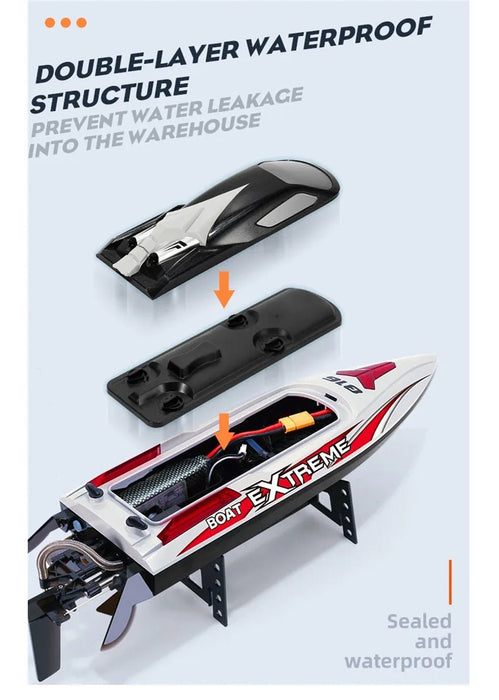 HXJRC HJ816 PRO RTR - 55km/h 2.4G Brushless High Speed RC Boat with Capsized Reset & LED Lights - Waterproof Electric Racing Speedboat for Lakes, Pools & Remote Control Enthusiasts - Shopsta EU