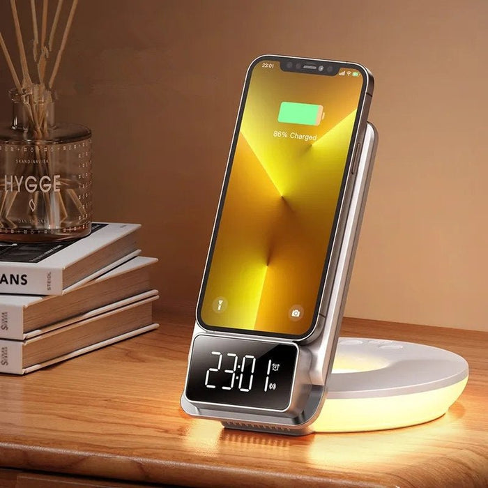 MCDODO CH-1610 - 4-in-1 Desktop Wireless Charger with Alarm Night Lamp, Digital Display, Multi-Functional and Foldable Charging Station - Perfect for Nightstand Organization and Efficient Charging Needs - Shopsta EU