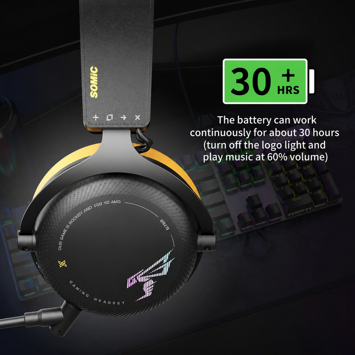 SOMiC G Series - Bezprzewodowy zestaw słuchawkowy do gier z odłączanym mikrofonem - 3 tryby połączenia: Bluetooth, klucz USB 2,4 G, przewodowy 3,5 mm - Kompatybilny z PS5 / PS4 / PC / Komputer / Telefon / XBOX / Switch