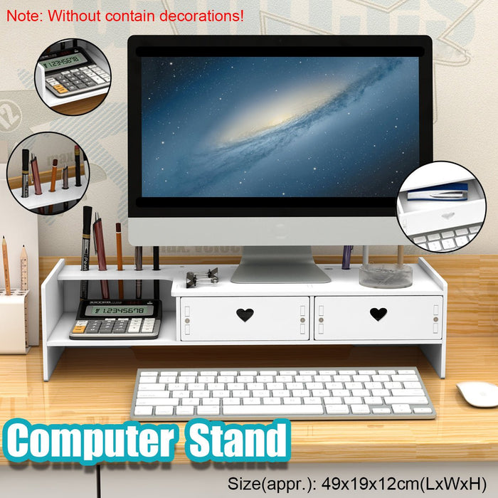 Universal & Storage Drawer Brand - Wooden Macbook PC Riser, Laptop Monitor, Desktop Stand Holder, Screen Rack Organizer - Ideal Solution for Desktop Organization and Screen Elevation - Shopsta EU