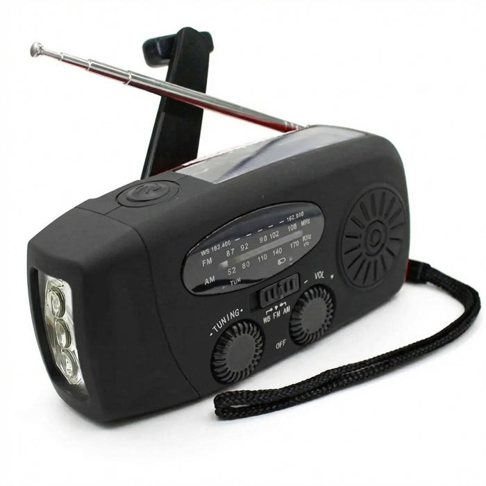 Solar Hand-Crank Emergency Radio with LED Torch — 2000mAh, USB Charging