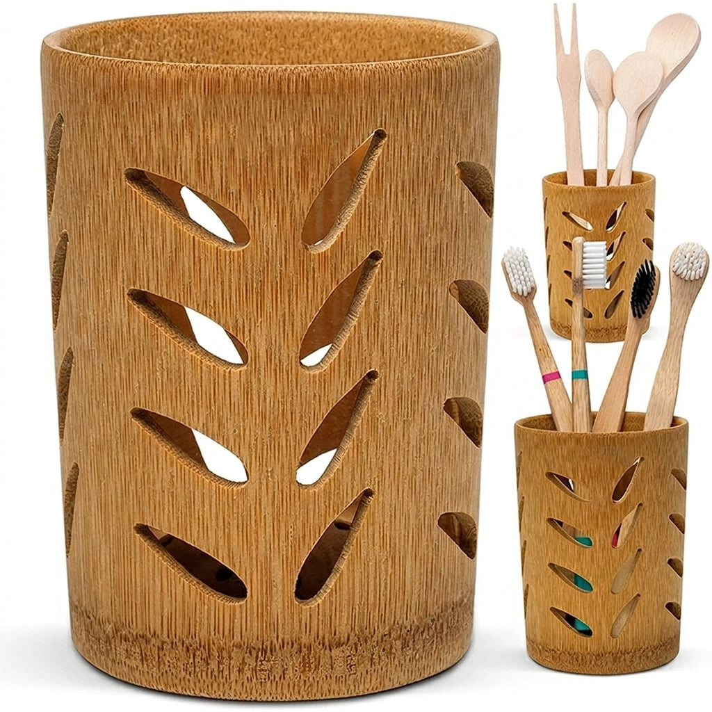 Bamboo Toothbrush Holder Cup – Ventilated Drainage Toothbrush Drainer, Biodegradable 10cm