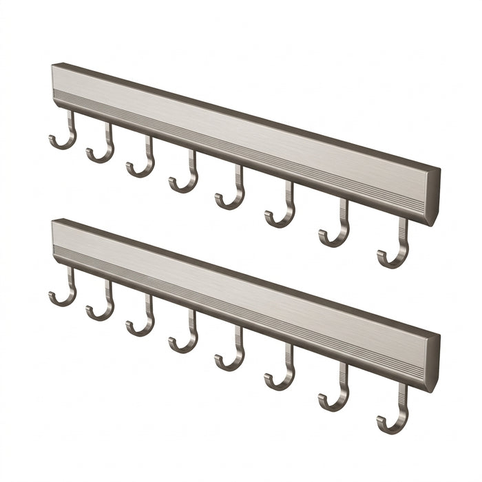 Drill-Free Wall-Mounted Aluminium Hook Rack — 6/8/10 Hook Options