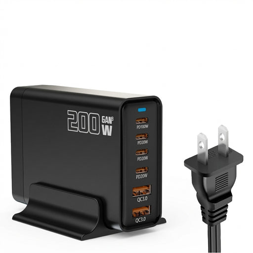 200W GaN 5‑Port USB‑C Fast Charger — Desktop Hub for MacBook Pro/Air & iPad Pro