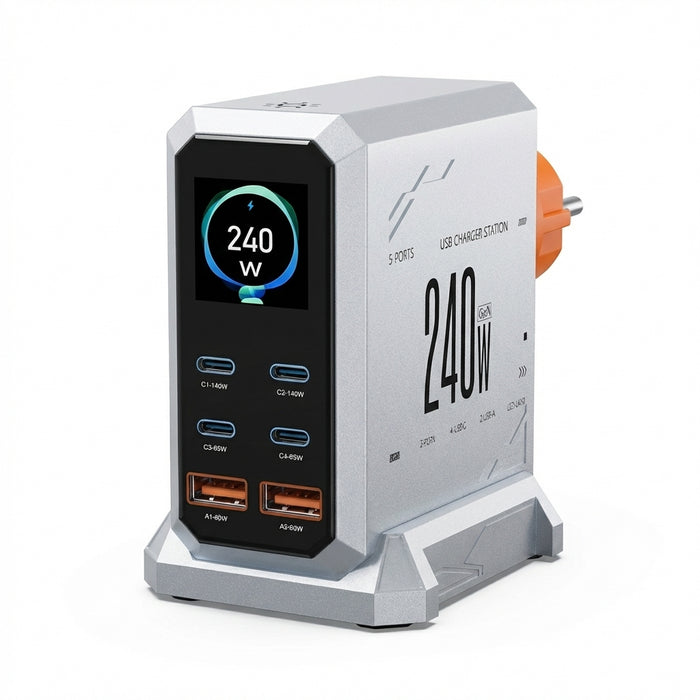 240W GaN Desktop Charger — 6‑Port (4×USB‑C, 2×USB‑A), 140W PD3.1 & PPS