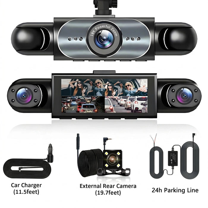4‑Channel Dash Cam with 170° Front Lens, Night Vision & 24/7 Parking Monitor