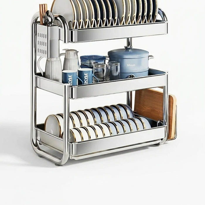 2- or 3-Tier Stainless Steel Dish Rack — Deep Plate & Bowl Drainer