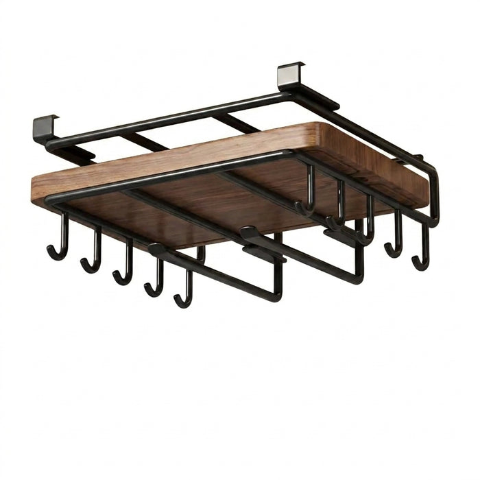 Under-Cabinet Kitchen Organiser Rack with Hooks — Holds Paper Towels, Cutting Boards & Lids