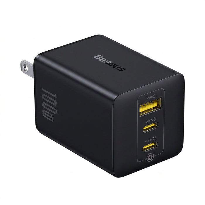 Baseus 100W GaN 3‑Port Fast Charger — 2x USB‑C + USB‑A, PD/QC/PPS