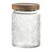 Vintage Glass Canister with Wooden Lid — Airtight Embossed Jar (M)