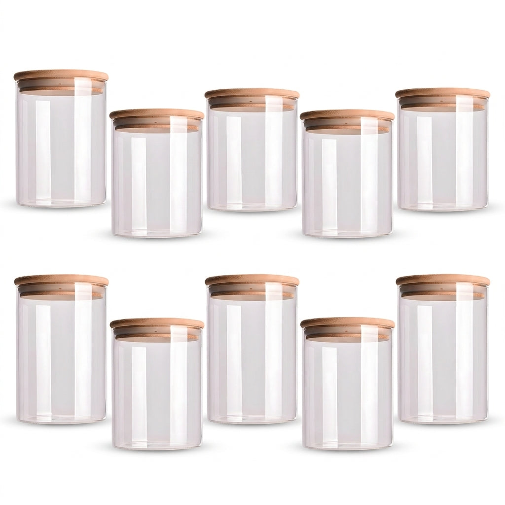 10-piece Glass Storage Jars with Bamboo Lids — Airtight Spice & Food Containers