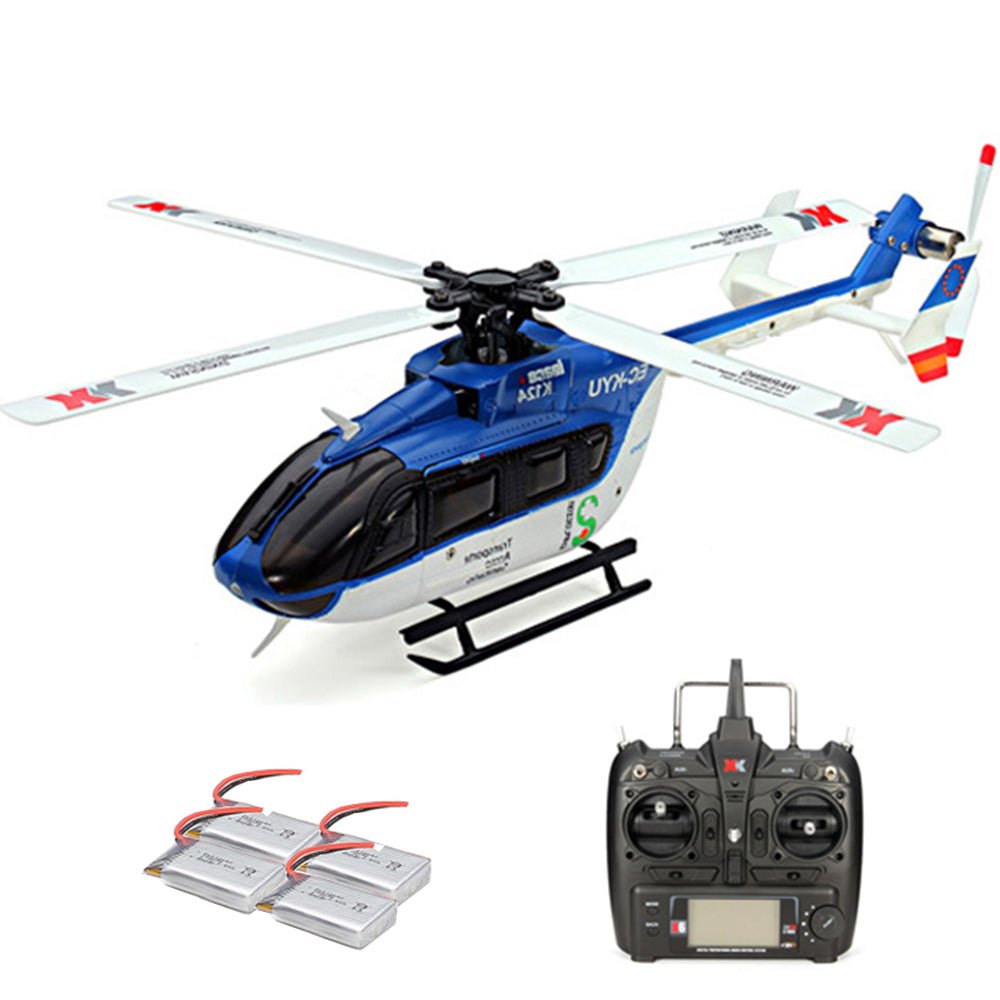 XK K124 EC145 Børsteløs Helikopter - 6CH 3D6G System, 4-Pack batteri ...